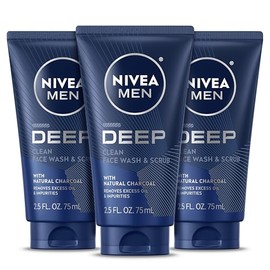 NIVEA MEN Deep Clean - Lavado facial y exfoliante con carbón natural, lavado facial exfoliante para hombres, elimina el exceso de aceite, suciedad e i