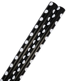 JAM Paper Gift Wrap - Polka Dot Wrapping Paper - 50 Sq Ft Total (30 in x 10 Ft Each) - Black with White Dots - 2 Rolls/Pack
