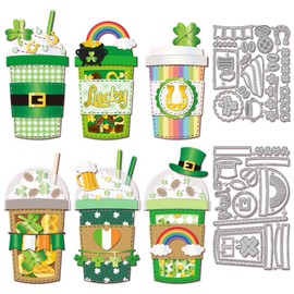 GLOBLELAND St. Cutting Dies for Patrick's Day Coffee Cutting Dies for DIY Scrapbooking Metal Clover Cutting Dies Words "Lucky Charm" for Card Making Embossing Photo Album Craft Decor