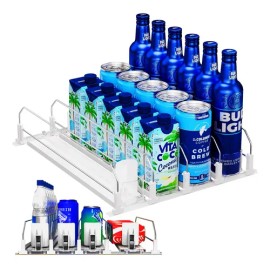Organizador De Bebidas Para Nevera, Deslizamiento Automático Color Blanco