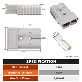 Gesepa 2 Pcs 350A Anderson Battery Quick Connect Kit 600V Quick Disconnect Battery Terminal 2/0AGM Wire Harness Plug Connector for Car Trailer Winch