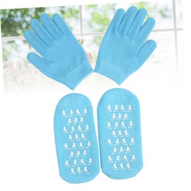 WOONEKY Moisturizing Spa Gloves Socks Gel Socks E Natural Oils Hand Foot Care Dry Skin Blue