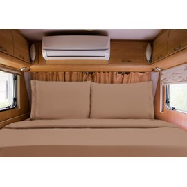 Elegant Comfort Luxurious 1500 Premium Hotel Quality Microfiber Three Line Embroidered Softest 4-Piece Bed Sheet Set, Wrinkle and Fade Resistant, RV Short Queen, Taupe