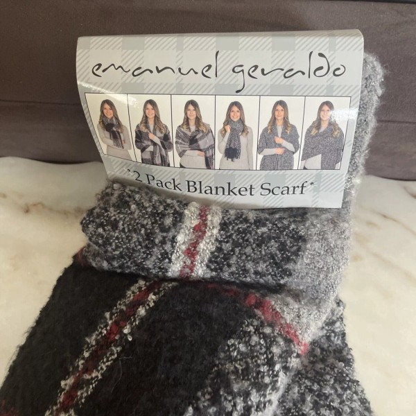 Blend Emanuel Geraldo 2 Pack Blanket Scarf ~ Black Plaid
