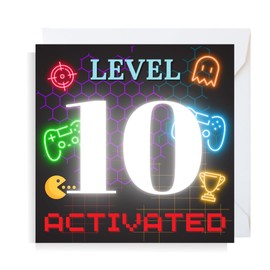 Second Ave Gaming Gamer 10th Birthday Age 10 Square Children's Kids Birthday Greeting Card for Boy or Girl