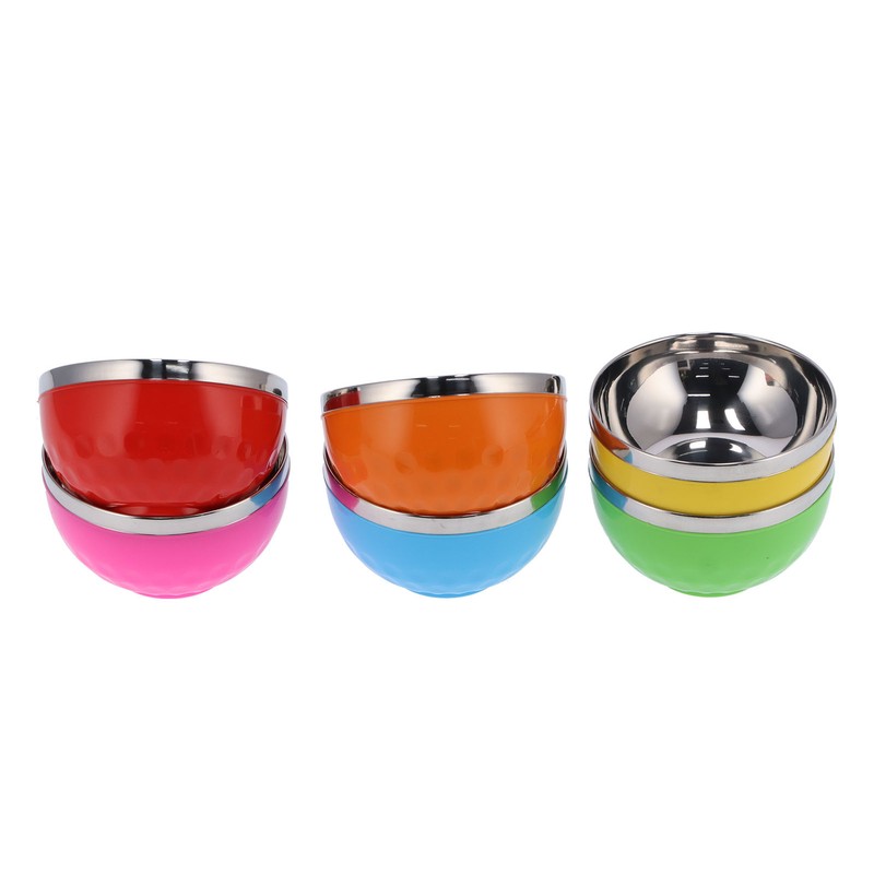 6Pcs set Color Stainless Steel Bowl Heat Insulation Salad Noodles