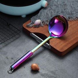 Berglander Cooking Ladle, Stainless Steel Rainbow Soup Pan Soup Spoon with Titanium Coating, Metal Ladle for Cooking, Colorful Kitchen (Rainbow)