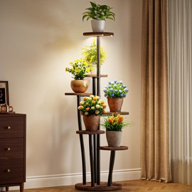 7 Tiered Plant Stand Indoor with Grow Light, 51.7" Mushroom-Shaped Plant Shelf, Large Corner Display Shelves for Indoor Plants Multiple Metal Flower Holder for Living Room Balcony Patio Decor