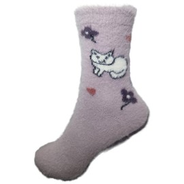 Vera Tucci LUXURY WOMENS COSY FLUFFY SOCKS RMD2403-07-03 CATS & HEARTS