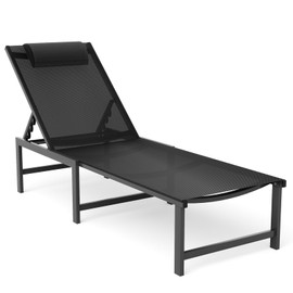 WOAJNQO Chaise Lounge Chair Outdoor,Aluminum Patio Lounge Chairs,Lounge Chairs with 5 Adjustable Backrest and Headrest Pillows for Outside Beach,Black