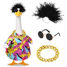 JcHrmers Hip Hop Porch Goose Outfits Cement Statue Concrete Goose Outdoor Patio Garden Concrete Lawn Goose Yard Decor (Singer)