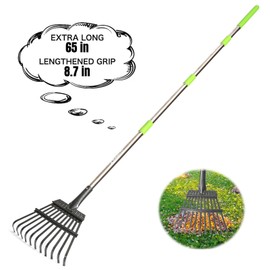 Joyhalo Small Rake for Leaves, 8.5 Inch Wide Rake Head Leaf Rake with 11 Tines, Metal Garden Rake with Adjustable Handle from 38.5 to 65 Inch for Gardening, Clippings, Gathering Leaves, Weeds, Debris