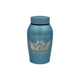 Little Family Members Pet Cremation Urn Engraved Stainless Steel | for Small Pets up to 20 Pounds | Blue | Beautiful Memorial for Dogs, Cats, Birds, Rabbits, Horses, and More