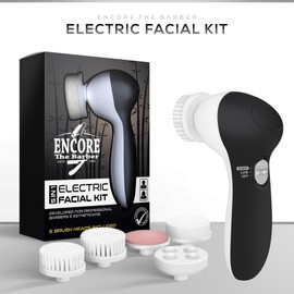Electric Facial Kit - Waterproof Cleansing Spin Brush Set with 5 Exfoliating Brush Heads - Cleanser - Rotating Spa Massage - Gentle Exfoliation and Deep Scrub Skin Care Barbers & Aestheticians