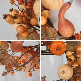 2 Set 11.8" Realistic Fall Candle Wreath for Table Centerpieces Table Accent Small Pumpkin Candle Rings for Pillars Autumn Candle Centerpieces Maple Leaf Wreath for Front Door Window-Two usages