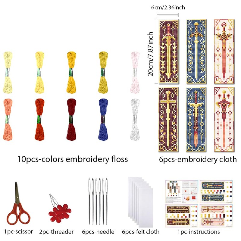 FREEBLOSS 6 PCS Cross Stitch Bookmark Kits for Beginner Stamped