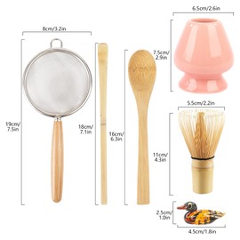 Matcha Whisk Set with Scoop & Sifter–Set of 6 Matcha Kit for Japanese Tea Ceremony(Pink)