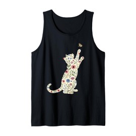 Stunning Cat Wildflowers Butterflies Cottagecore Aesthetic Tank Top