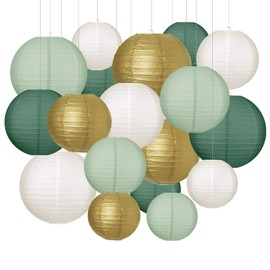 Idota Pack of 20 Paper Lanterns, Sage Green Paper Lantern, Round Hanging Paper Lantern, Decoration, Classic Ribbed Paper Lampshade for Wedding, Baby Shower, Garden Party (Diameter 15 cm/20 cm/25 cm/30