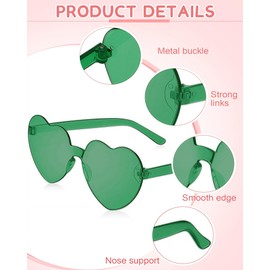 ZHANGBY 36 Pairs Heart Sunglasses for Women, Frameless, Trendy Transparent Color, Party Heart Glasses, Green