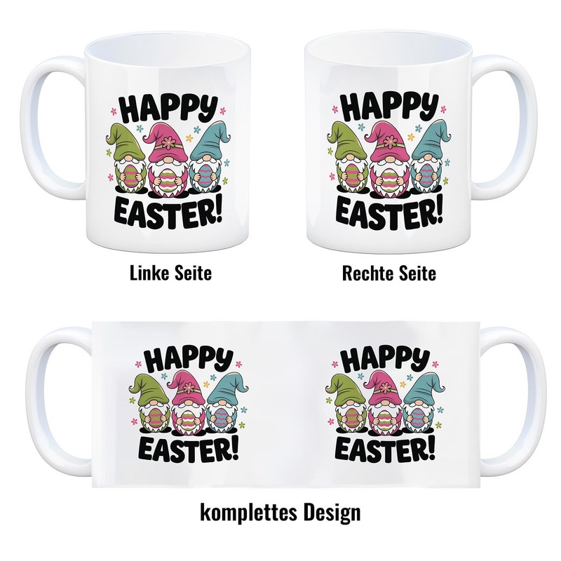 speecheese Drei Wichtel mit Ostereiern - Happy Easter Kaffeebecher Gnome