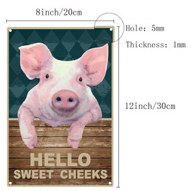 CREATCABIN Funny Metal Tin Sign Hello Sweet Cheeks Vintage Pig Sign Wall Decor for Office Home Bathroom Toilet Decor Gifts Best Farmhouse Decor Gift 12 x 8 Inch