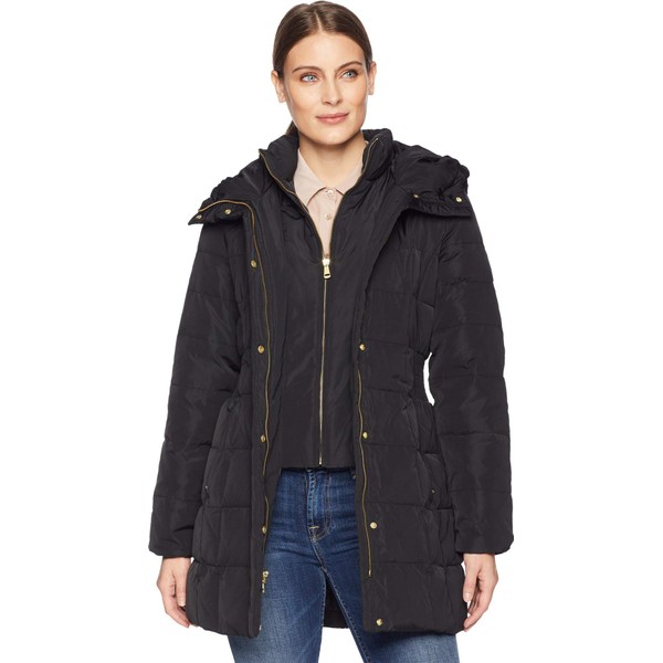 Cole Haan Women's Taffeta Down Coat with Bib Front and
