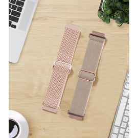 TUCOMO 2 Pack Braided Stretchy Nylon Watch Bands Compatible with Garmin Vivoactive 6/5/3, 20mm Loop Elastic Fabric Straps for Venu Sq 2/Forerunner 55/165/645/245 Women Men