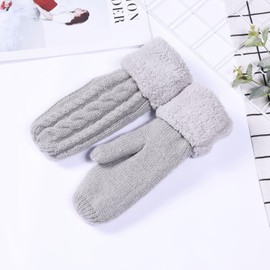 Women Knitted Mittens Plush Lining Warm Gloves Autumn Winter Full Finger Gloves Thermal Outdoor Sports Ski Snowboard Motorcycle Bicycle Gloves, lightgrey