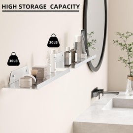 Floating Shelves for Wall, Off Center Metal Shelves for Living Room, Silver Floating Shelves for Wall Decor, 12” Hanging Shelves for Bedroom Bathroom Kitchen Plants(2 PCS)