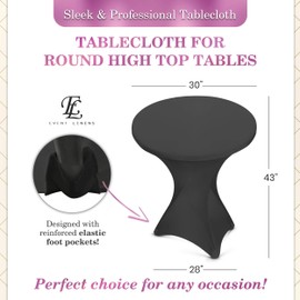 Black Spandex Cocktail Table Cover - Fitted High Top Round Table Cloth,  Round Tablecloth Covers for Bar Table, Pub Table, Round Kitchen Table, High Top Table, Bistro Table, other Tables and Cocktails