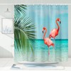 DeeCabin Beach Shower Curtain with Flamingo, Blue Teal Sea Pink