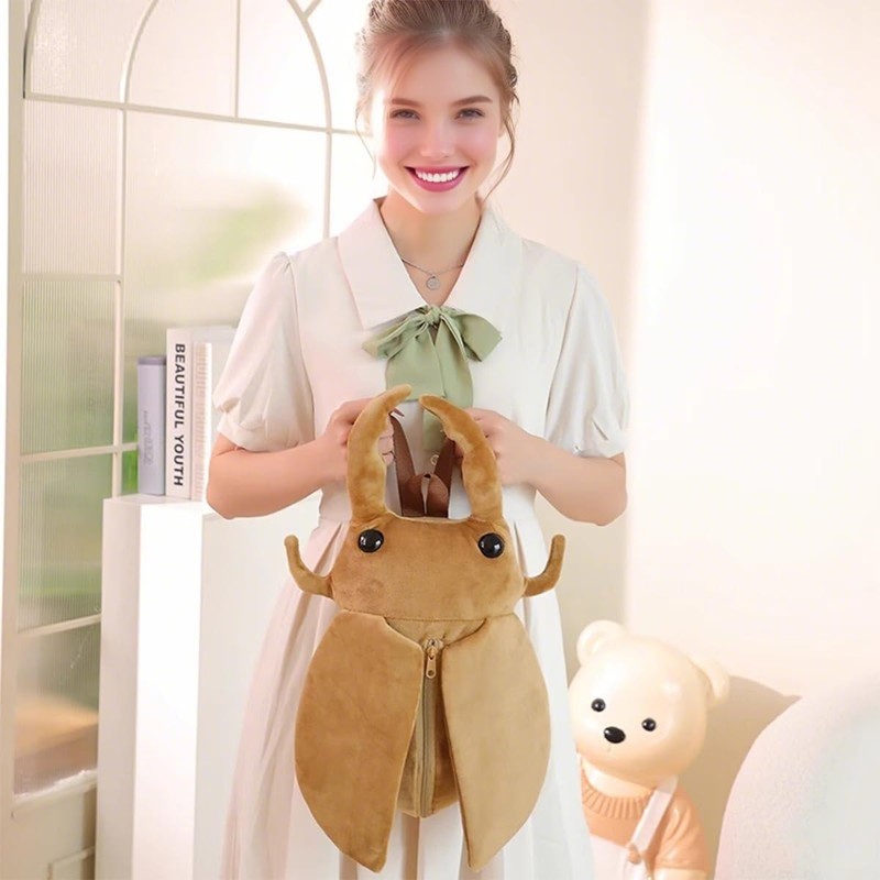 Plush Beetle Backpack Brown Insect Design Soft Lifelike Beetle Stag