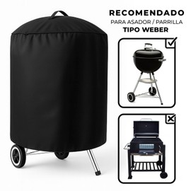 CERO CERO - Funda Protectora para Asador Circular 76x71cm. Cubierta Impermeable de Alta Resistencia. Protege del Sol, Rayos UV, Lluvia, Viento y Polvo. (Negro)