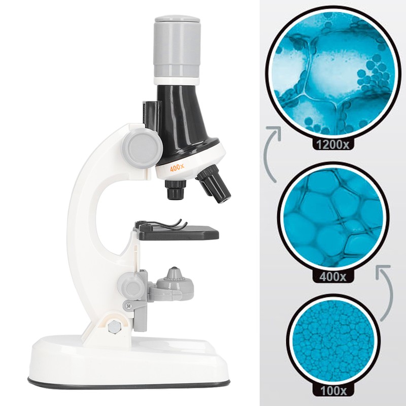 Kids Microscope Kit LED 1200X Microscope with Specimen Slides Science
