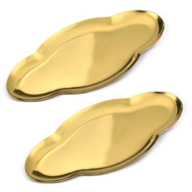 Sekonow 2Pcs Stainless Steel Jewelry Tray, 9in Cute Cloud Bathroom Decorative Tray Trinket Dish, Ring Dish Vanity Tray for Perfume Key Candle Aesthetic Room Decor (Gold)