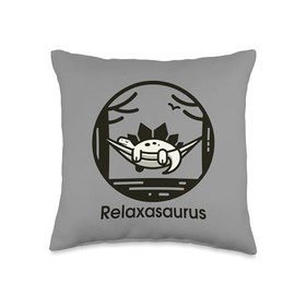 Playful Prehistoric Decor Chill-Out Dino Relaxasaurus Serene Dinosaur Illustration Throw Pillow, 16x16, Multicolor