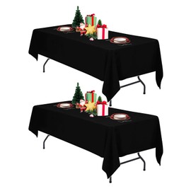 IVAPUPU 2 Pcs Table Cloth for Rectangle 60 x 102 Inch - Black Tablecloths Rectangular Table Cloths Waterproof Washable Wrinkle Resistant Table Covers for 6 FT Tables Wedding Cocktail Christmas Party