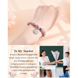 YELUWA 3Pcs Teacher Gifts for Women, Teacher Appreciation Gifts Set, End of The Year Thank You Teachers Gift from Student, Teachers Bracelets Thank You Gift for Women, Natural Stone Bracelets - Pink