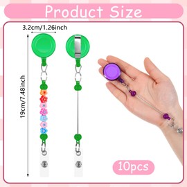 10 Pcs Beadable Badge Reels with Bar Beadable Badge Reels Making Kits Retractable ID Name Badge Reel Clips Holder for Beads Blank Bar with Belt Clip for Nurses, Teachers, Students, Office, Workers