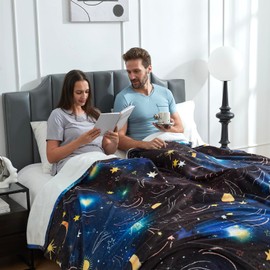 Cozy Bliss Starry Sky Bed Blanket Queen Size Luxury Printed Single Layer Plush - Offside Pure White, Most Giftable for Your Famliy and Friends 90"x90"