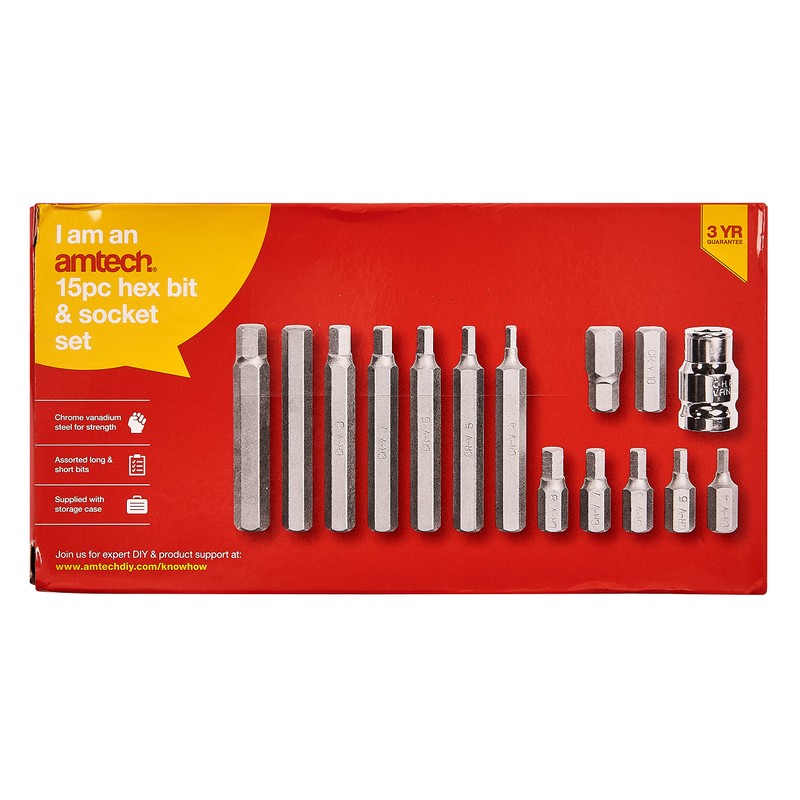 Amtech I8550 15 Piece Hex bit and Socket Set