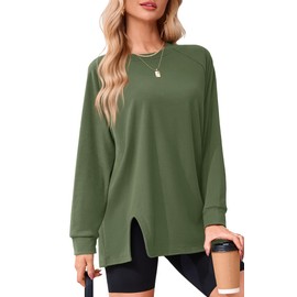 Odosalii Women's Long Sleeve Tops Crew Neck Sweatshirts Women Fashion Soft Casual Pullover Tunic Top to Wear with Leggings Army Green XL