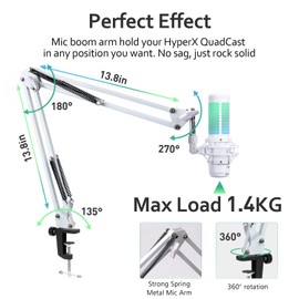 For HyperX Quadcast S Boom Arm - Upgraded Mic Arm with Reduce Wind Noises Mic Foam Cover, White Boom Arm for Hyperx Quadcast, 3/8" to 5/8" Adapter Compatible with Other Models