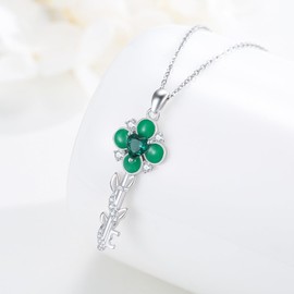 Lmoneta Four Leaf Clover Key Necklace Sterling Silver Leaf Clover Pendant Patricks Day Jewelry for Women, Normal, Sterling Silver, No Gemstone