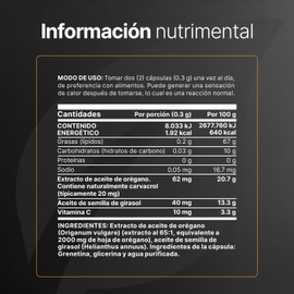 Aceite de Orégano de 300 Capsulas de Gel con 40mg de Carvacrol. Oregano Oil B Life.