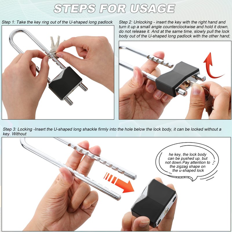 4 Pcs Long Shackle Padlock with Key 2 Inch Solid