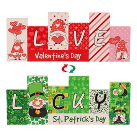 Valentine's Day Decorations Wooden Table Sign St. Patrick’s Day Decorations Reversible Tabletop Decor Rustic Double-sided Different Theme Irish Farmhouse Table Centerpiece Decor Tiered Tray Decor