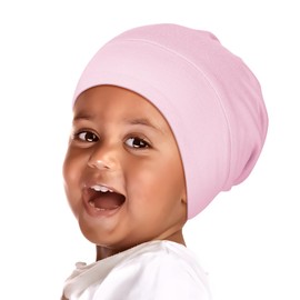 Fittia Silk Satin Bonnet for Baby, Silk Sleep Cap for Toddlers, Bamboo Beanie Adjustable for Kid for Curly Hair Sleeping, Pink