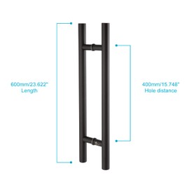 TOGU TG-6012 24 inches Solid Standoffs Heavy-Duty Commercial Grade-304 Stainless Steel Push Pull Door Handle/Barn Door Pull Handle/Glass Pulls, Matte Black Finish